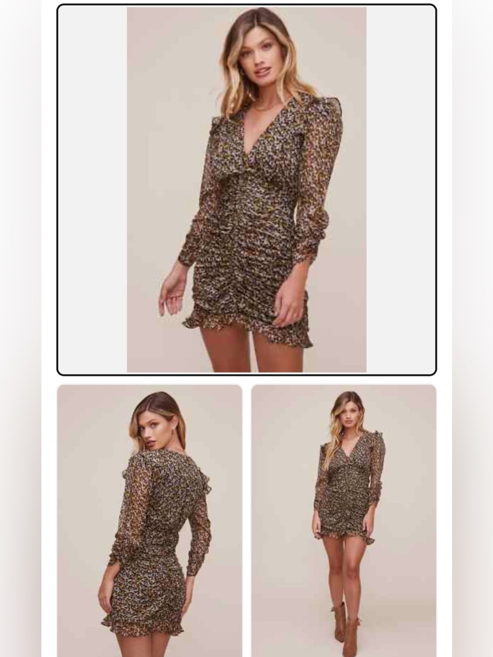 ASTR The Label Black Mustard Floral Ruched Long Sleeve Mini Dress XS